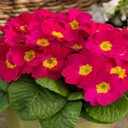 Picture of the primrose malanseuns pink flowers in a garden